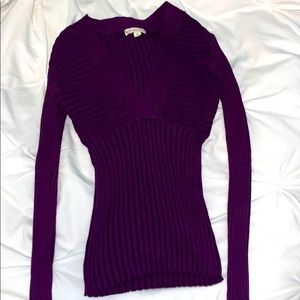 purple v-neck textured sweater xs